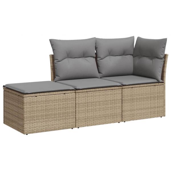 3-tlg. Garten-Sofagarnitur mit Kissen Beige Poly Rattan