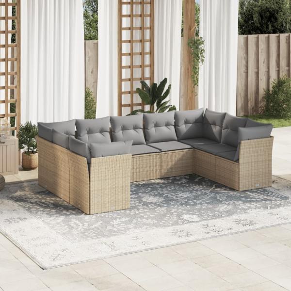 ARDEBO.de - 9-tlg. Garten-Sofagarnitur mit Kissen Beige Poly Rattan