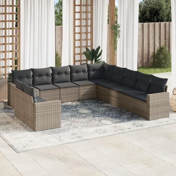 ARDEBO.de - 11-tlg. Garten-Sofagarnitur mit Kissen Grau Poly Rattan