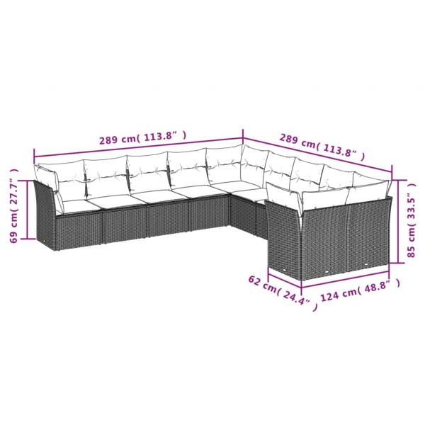 10-tlg. Garten-Sofagarnitur mit Kissen Grau Poly Rattan