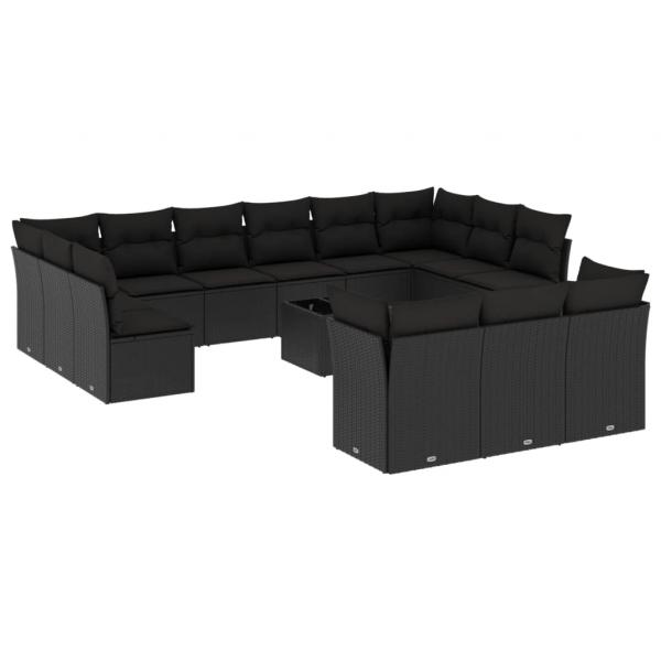 14-tlg. Garten-Sofagarnitur mit Kissen Schwarz Poly Rattan