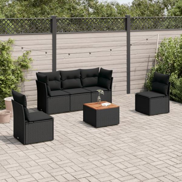 ARDEBO.de - 6-tlg. Garten-Sofagarnitur mit Kissen Schwarz Poly Rattan