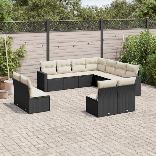 ARDEBO.de - 11-tlg. Garten-Sofagarnitur mit Kissen Schwarz Poly Rattan