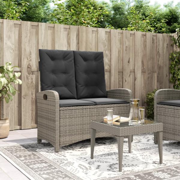 ARDEBO.de - Gartenbank Verstellbar mit Kissen Grau Poly Rattan