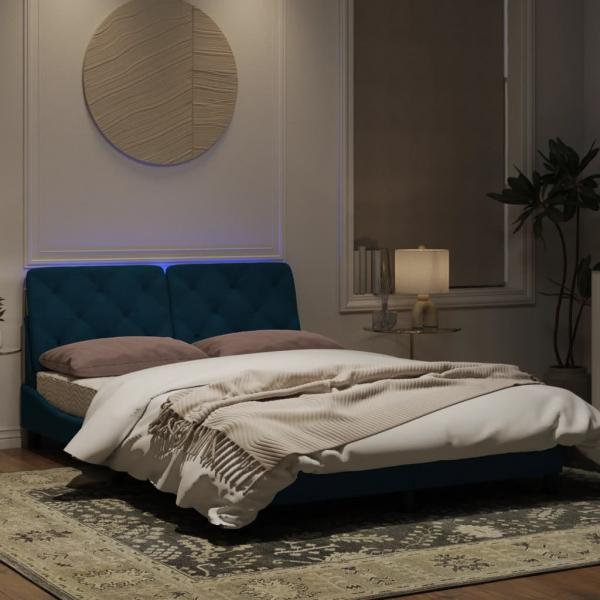 Bettgestell mit LED-Leuchten Blau 140x190 cm Samt