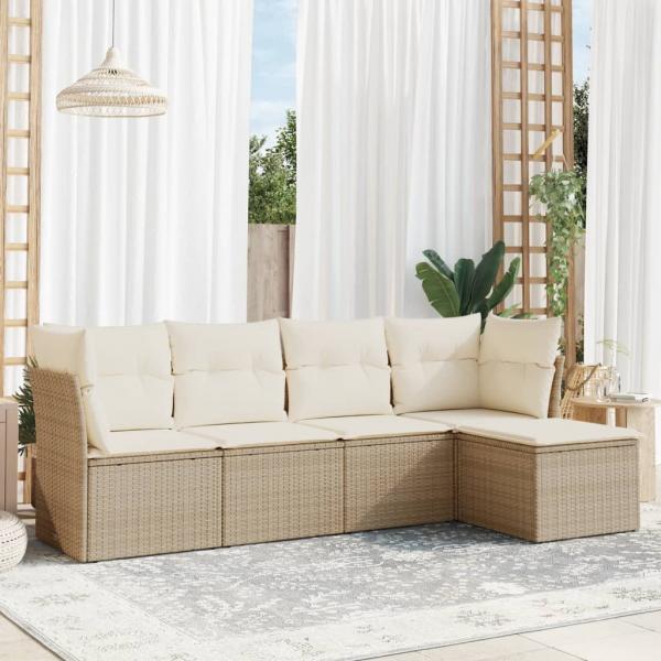 ARDEBO.de - 5-tlg. Garten-Sofagarnitur mit Kissen Beige Poly Rattan