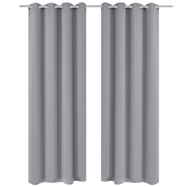 ARDEBO.de - Verdunkelungs-Vorhänge mit Metallringen 135 x 245 cm Grau blackout