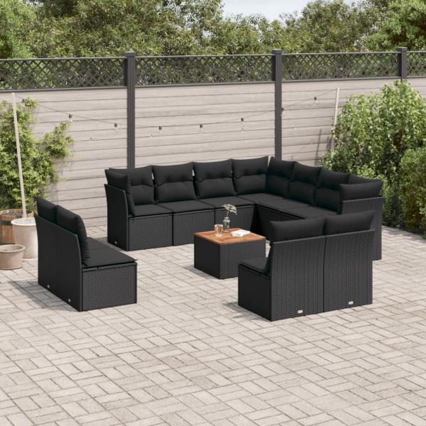 ARDEBO.de - 12-tlg. Garten-Sofagarnitur mit Kissen Schwarz Poly Rattan