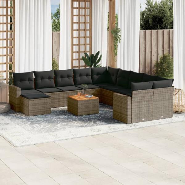 ARDEBO.de - 12-tlg. Garten-Sofagarnitur mit Kissen Grau Poly Rattan