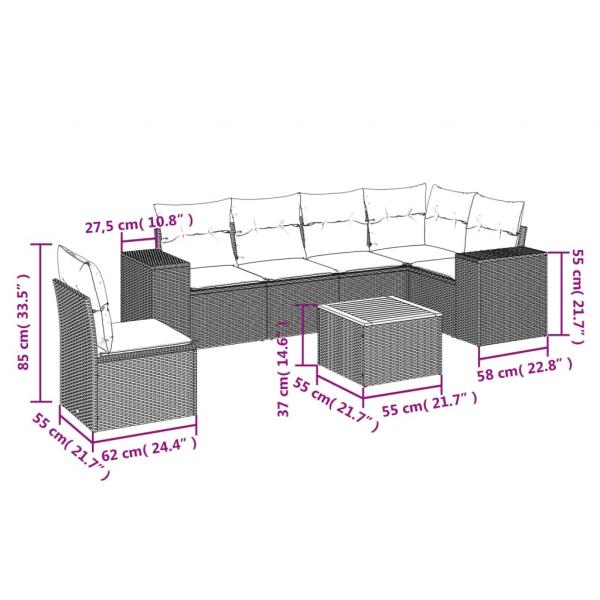 7-tlg. Garten-Sofagarnitur mit Kissen Beige Poly Rattan