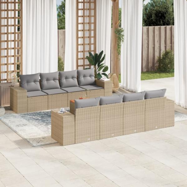 ARDEBO.de - 9-tlg. Garten-Sofagarnitur mit Kissen Beige Poly Rattan