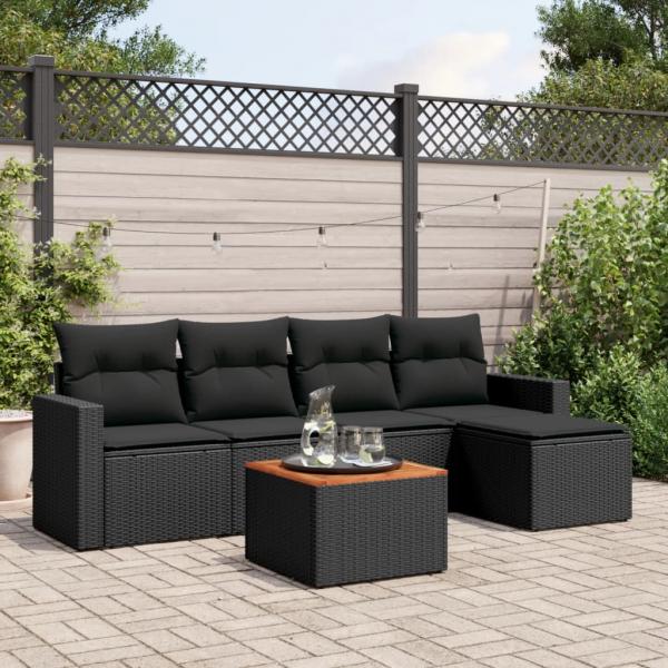 ARDEBO.de - 6-tlg. Garten-Sofagarnitur mit Kissen Schwarz Poly Rattan