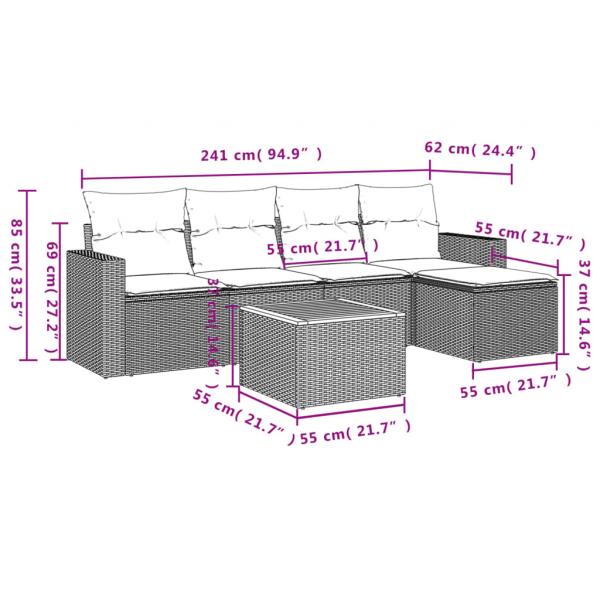 6-tlg. Garten-Sofagarnitur mit Kissen Schwarz Poly Rattan