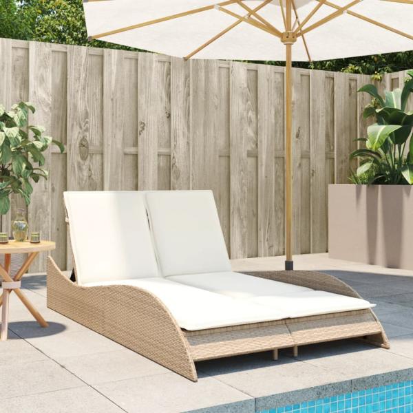 Sonnenliege mit Auflagen Beige 114x205x73 cm Poly Rattan