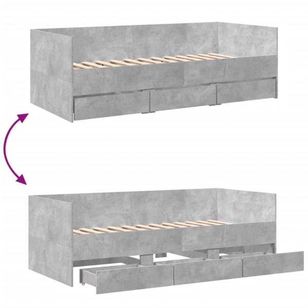 Tagesbett mit Schubladen Betongrau 75x190 cm Holzwerkstoff