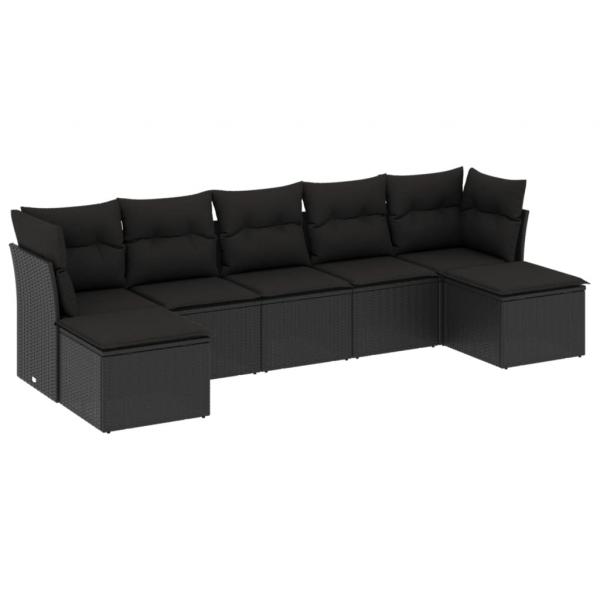 7-tlg. Garten-Sofagarnitur mit Kissen Schwarz Poly Rattan