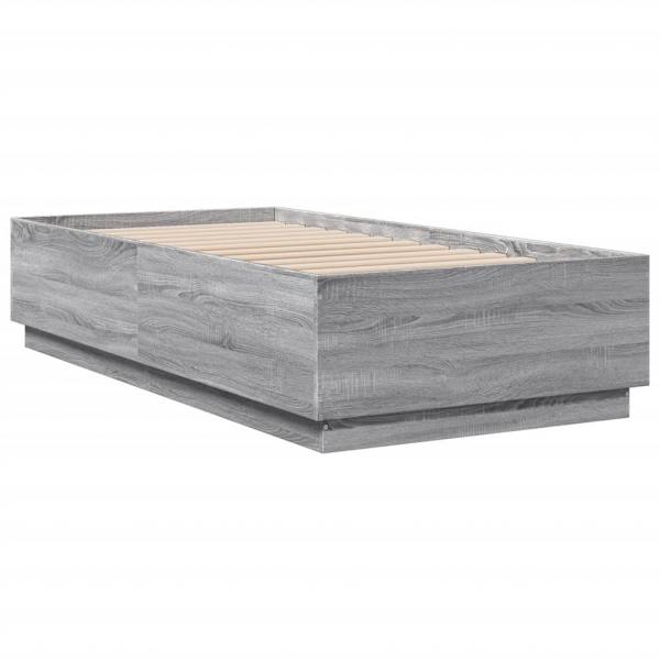 Bettgestell mit LED Grau Sonoma 90x190 cm Holzwerkstoff