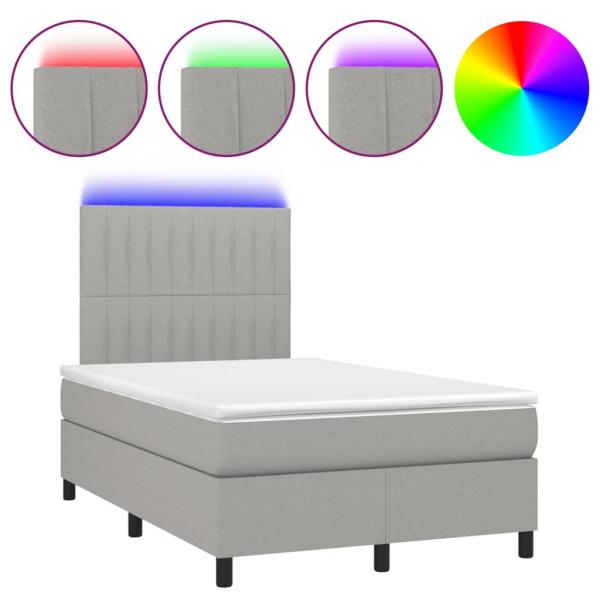 Boxspringbett mit Matratze & LED Hellgrau 120x190 cm Stoff