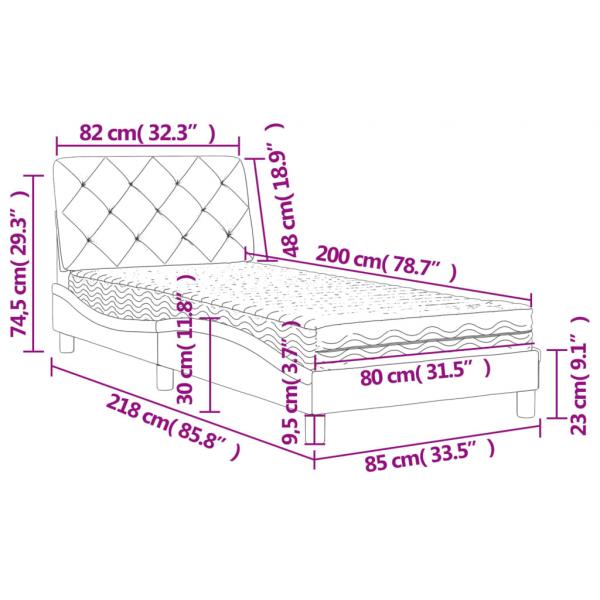 Bett mit Matratze Dunkelgrau 80x200 cm Samt