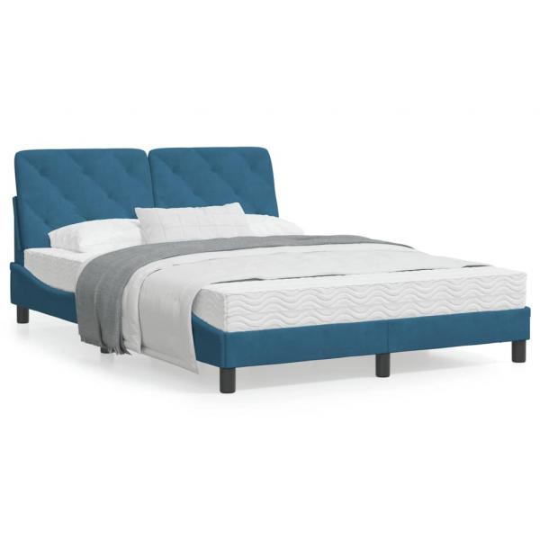 ARDEBO.de - Bett mit Matratze Blau 140x190 cm Samt