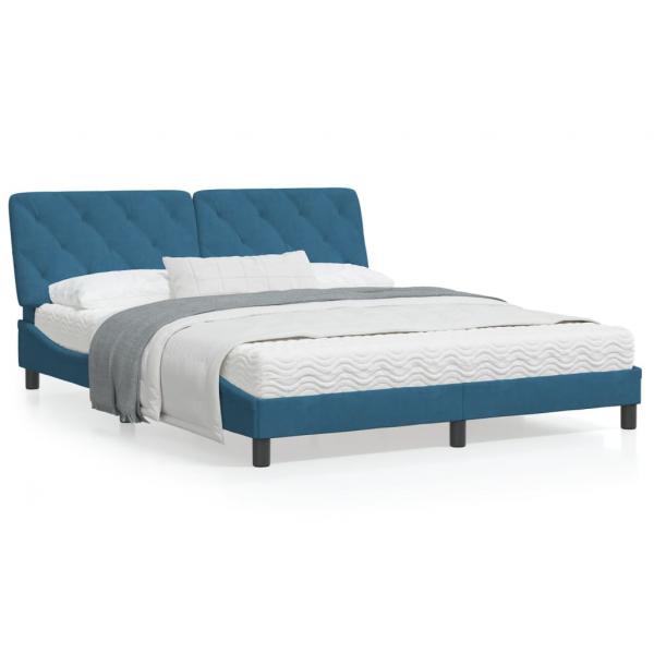 ARDEBO.de - Bett mit Matratze Blau 160x200 cm Samt