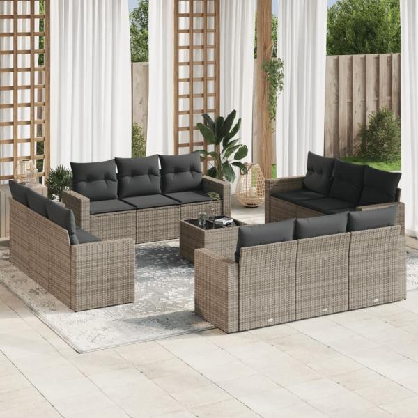 ARDEBO.de - 13-tlg. Garten-Sofagarnitur mit Kissen Grau Poly Rattan