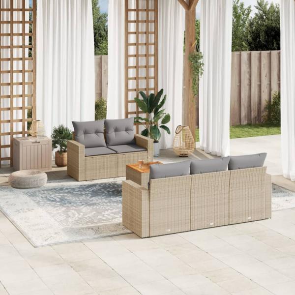 ARDEBO.de - 6-tlg. Garten-Sofagarnitur mit Kissen Beige Poly Rattan