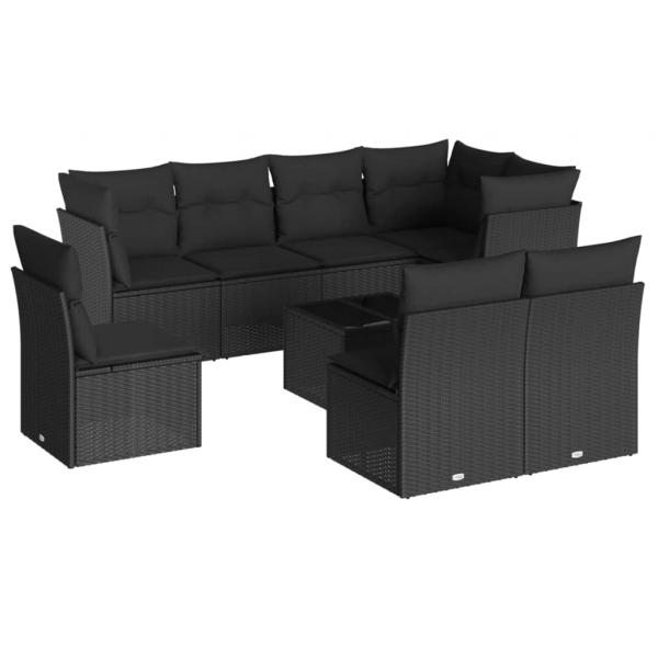 9-tlg. Garten-Sofagarnitur mit Kissen Schwarz Poly Rattan