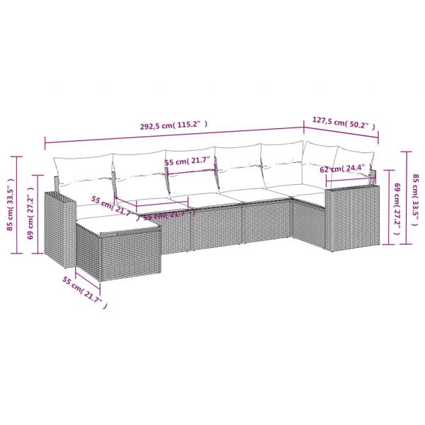 7-tlg. Garten-Sofagarnitur mit Kissen Braun Poly Rattan