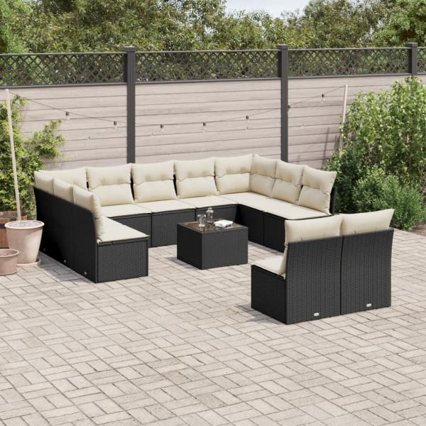 ARDEBO.de - 12-tlg. Garten-Sofagarnitur mit Kissen Schwarz Poly Rattan