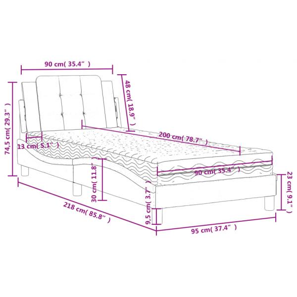 Bett mit Matratze Grau 90x200 cm Kunstleder