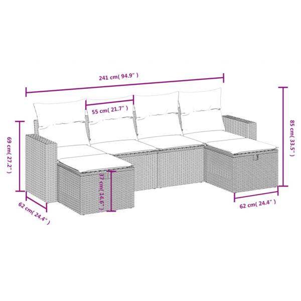 6-tlg. Garten-Sofagarnitur mit Kissen Braun Poly Rattan