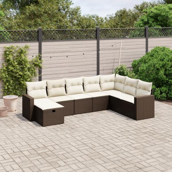 ARDEBO.de - 8-tlg. Garten-Sofagarnitur mit Kissen Braun Poly Rattan