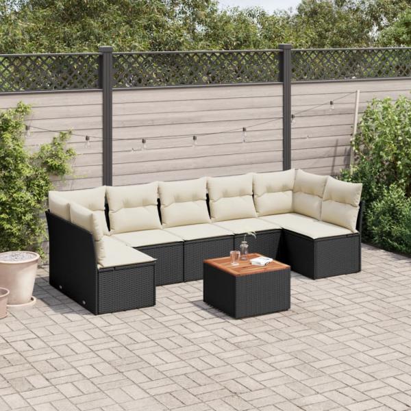 ARDEBO.de - 8-tlg. Garten-Sofagarnitur mit Kissen Schwarz Poly Rattan