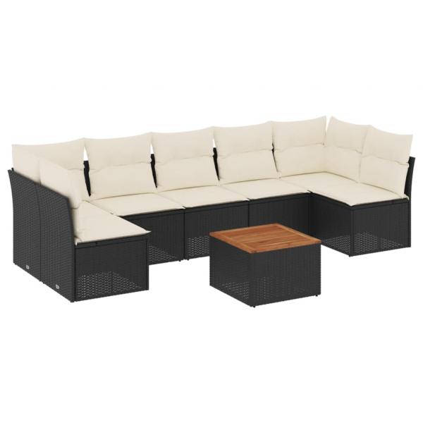 8-tlg. Garten-Sofagarnitur mit Kissen Schwarz Poly Rattan