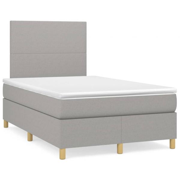 ARDEBO.de - Boxspringbett mit Matratze & LED Hellgrau 120x190 cm Stoff