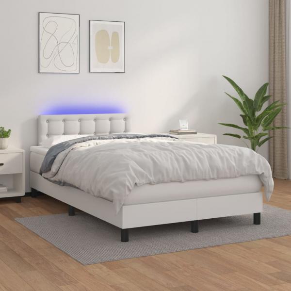 Boxspringbett mit Matratze & LED Weiß 120x190 cm Kunstleder