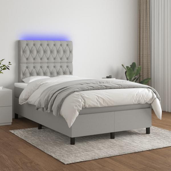 Boxspringbett mit Matratze & LED Hellgrau 120x190 cm Stoff