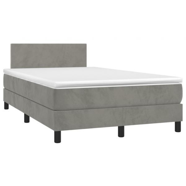 ARDEBO.de - Boxspringbett mit Matratze & LED Hellgrau 120x190 cm Samt