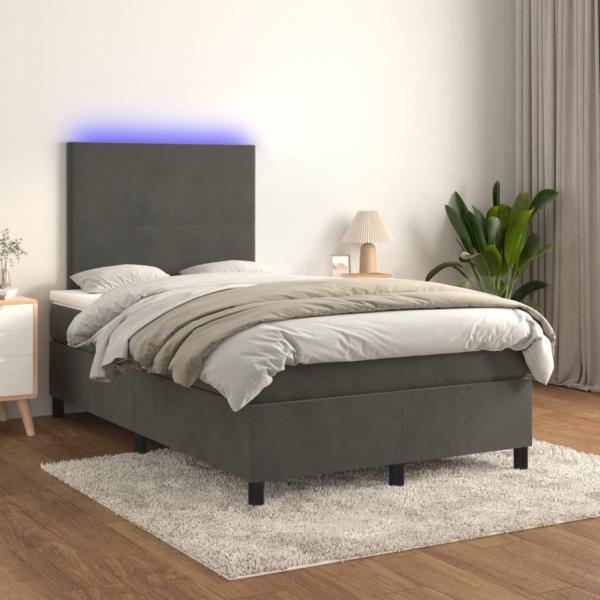 Boxspringbett mit Matratze & LED Dunkelgrau 120x190 cm Samt