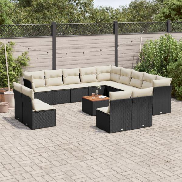 ARDEBO.de - 14-tlg. Garten-Sofagarnitur mit Kissen Schwarz Poly Rattan