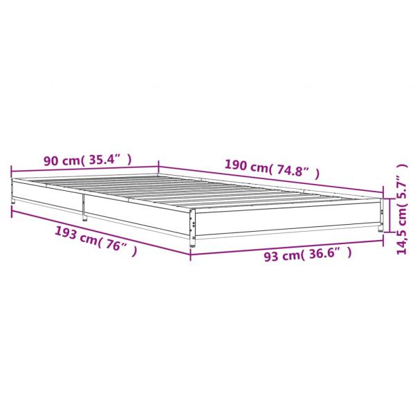 Bettgestell Braun Eichen-Optik 90x190 cm Holzwerkstoff Metall