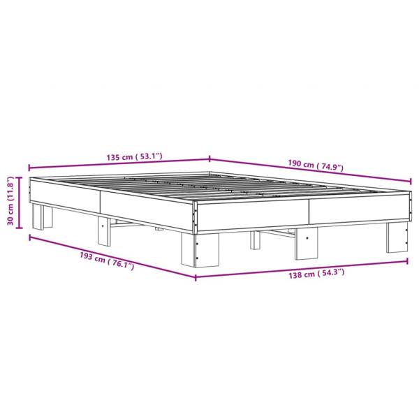 Bettgestell Räuchereiche 135x190 cm Holzwerkstoff und Metall