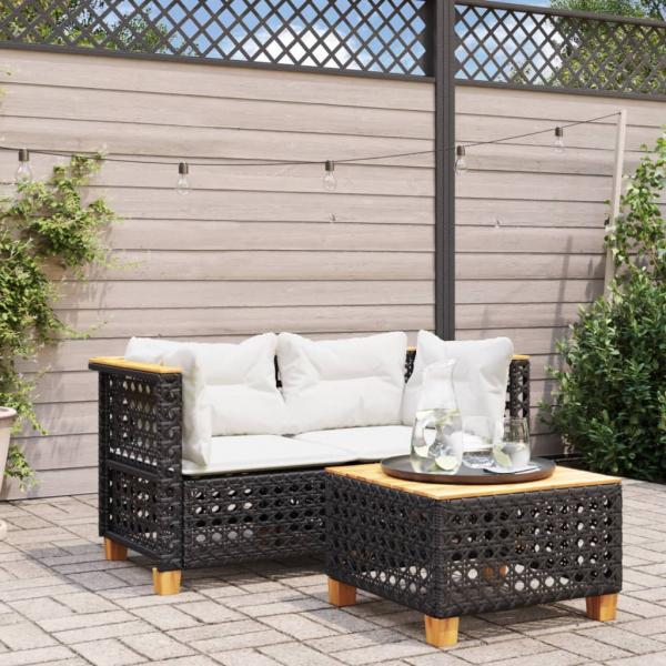 ARDEBO.de - Garten-Ecksofas mit Kissen 2 Stk. Schwarz Poly Rattan