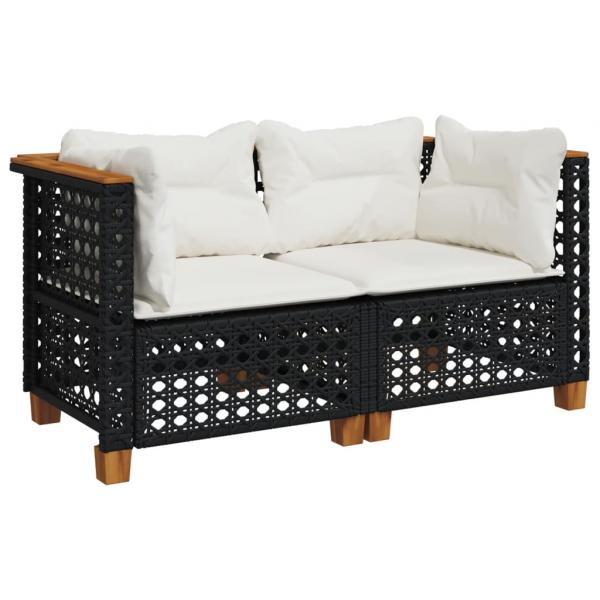 Garten-Ecksofas mit Kissen 2 Stk. Schwarz Poly Rattan