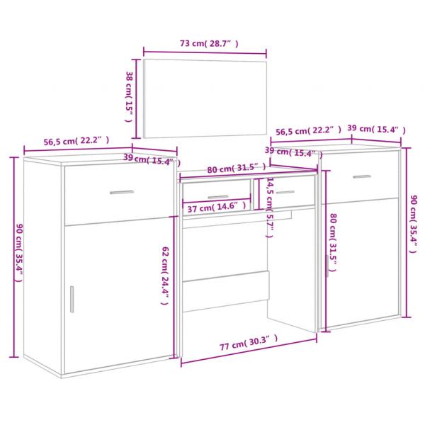 4-tlg. Schminktisch-Set Weiß Holzwerkstoff