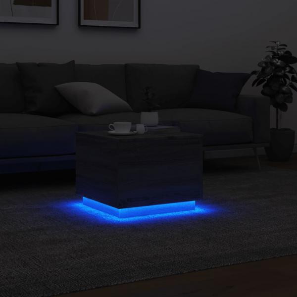 Couchtisch mit LED-Leuchten Grau Sonoma 50x50x40 cm