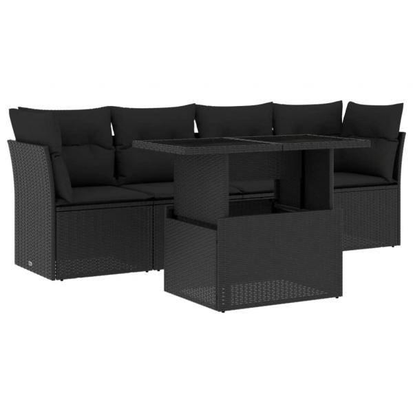 ARDEBO.de - 5-tlg. Garten-Sofagarnitur mit Kissen Schwarz Poly Rattan