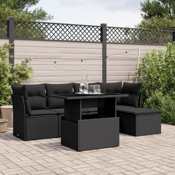 ARDEBO.de - 6-tlg. Garten-Sofagarnitur mit Kissen Schwarz Poly Rattan