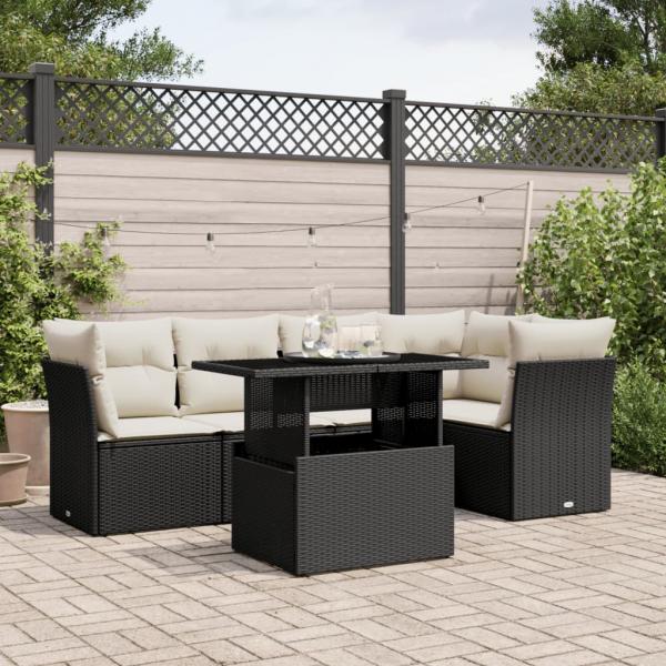 ARDEBO.de - 6-tlg. Garten-Sofagarnitur mit Kissen Schwarz Poly Rattan